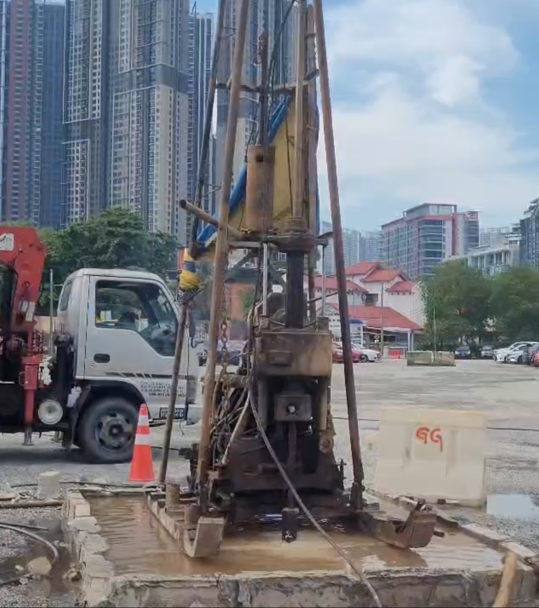 Borehole Drilling for Soil Investigation at construction site